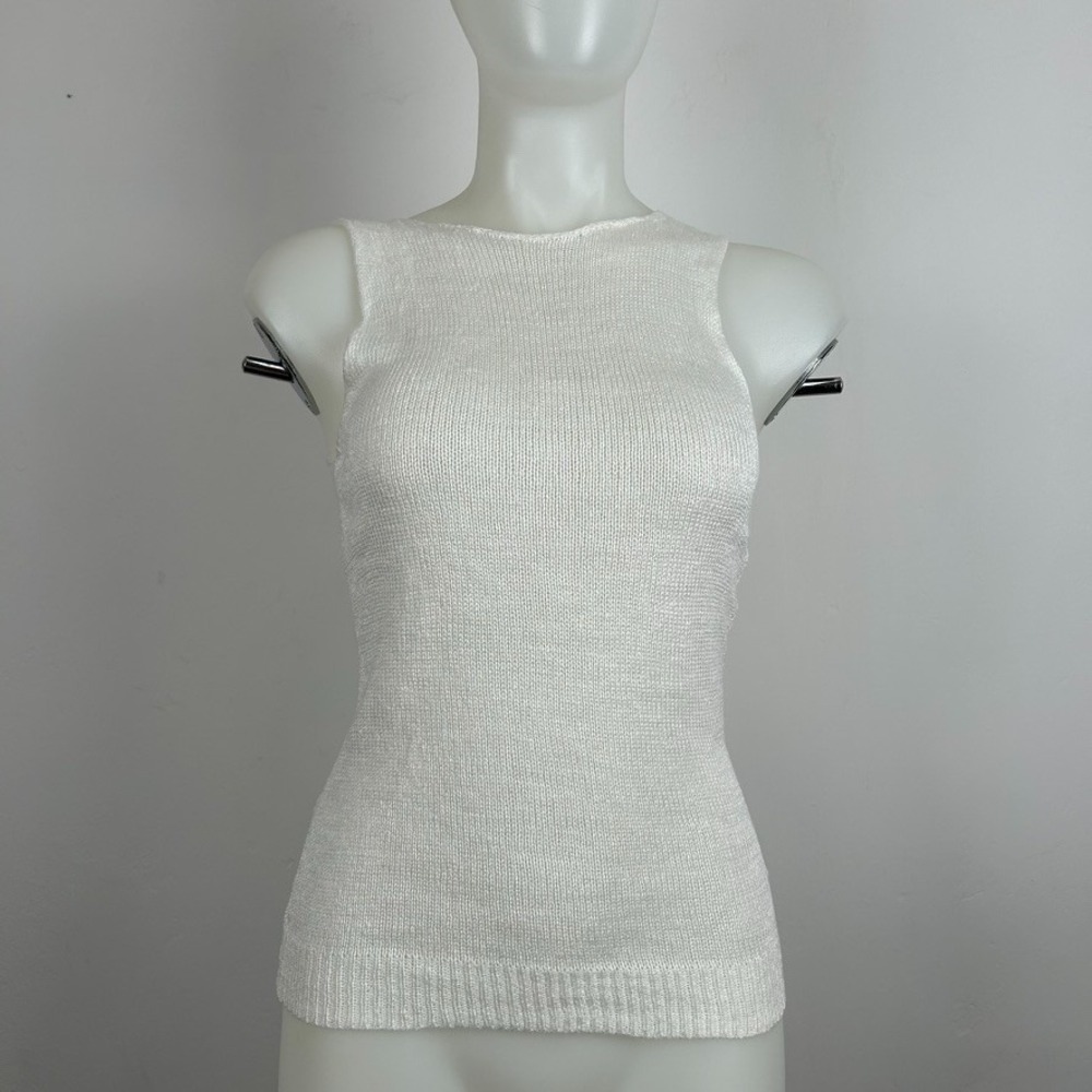 Theory Knit Crochet Sleeveless Top Tank White Boho Beach Festival Linen Small